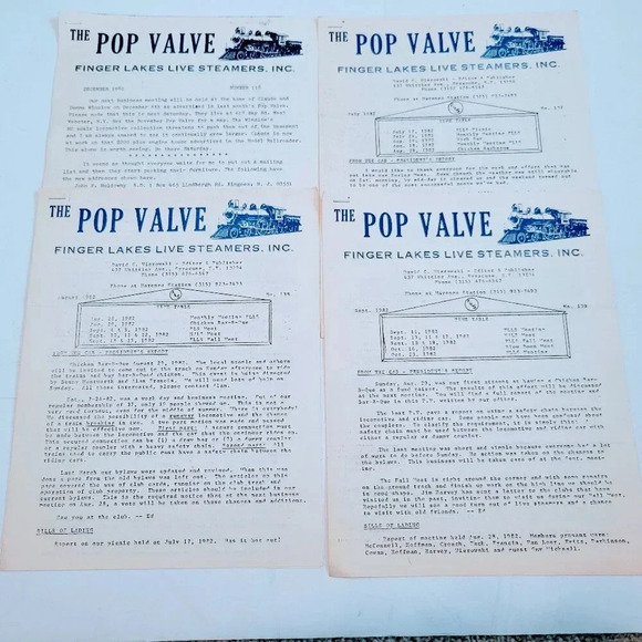 The Pop Valve Newsletter Lot of 4 1980-1982 Finger Lakes Live Steamers Train - Picture 1 of 2